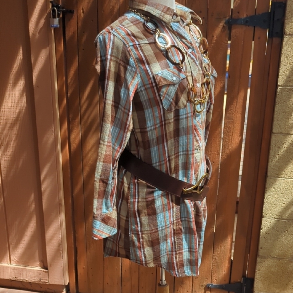 Walls Plaid Shirt in Brown and Light Blue - Picture 4 of 5